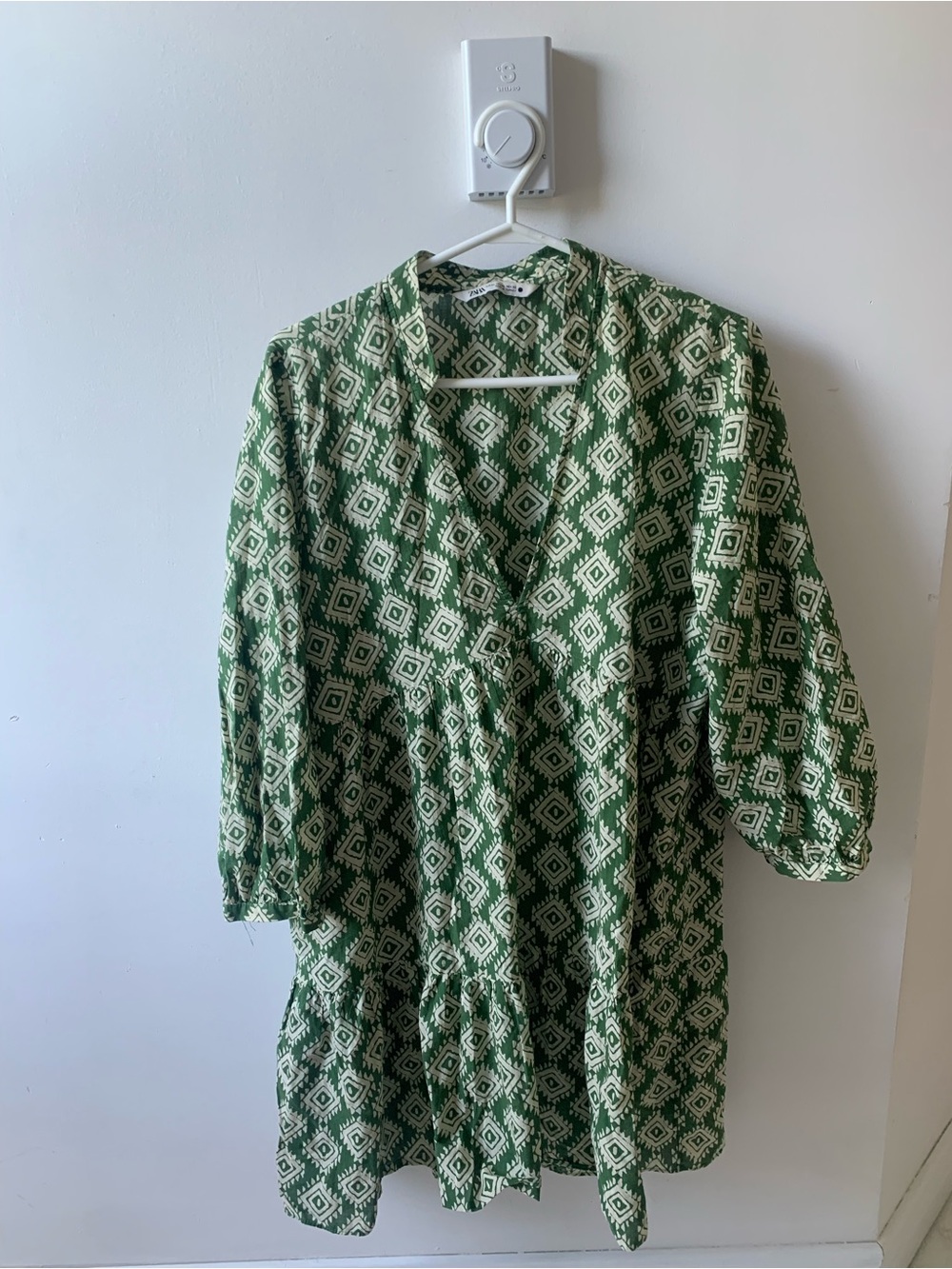 Zara Green and Cream Geometric Midi Dress